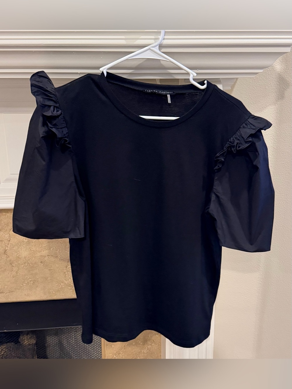 English Factory Black Mini Ruffle Puff Sleeve Tshirt
